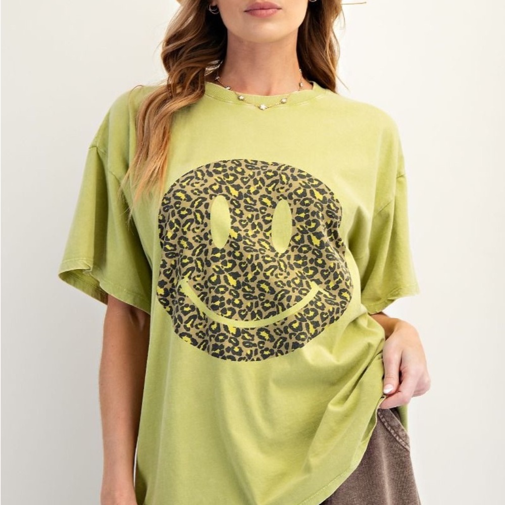 easel Olive Green Leopard Smile Graphic Tee